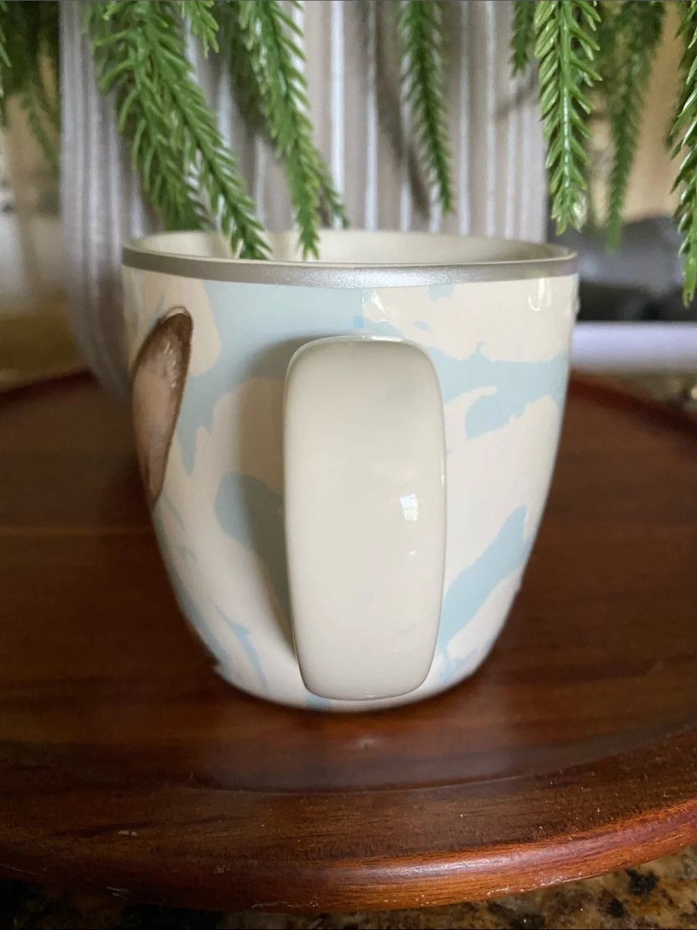 Williams-Sonoma Damask Bunny coffee mug w/ brown rabbit design